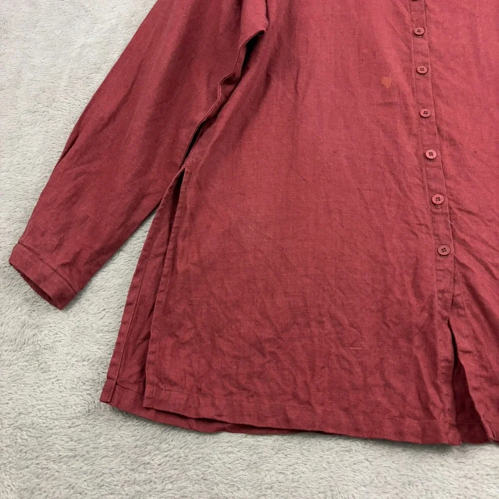 VTG Eileen Fisher Irish Linen Stand Collar Mandarin Shirt Womens‎ S Burnt Red